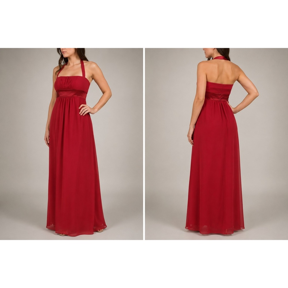 Alfred Angelo Womens Size 16 Red Halter Formal Evening Gown Bridesmaid Maxi...